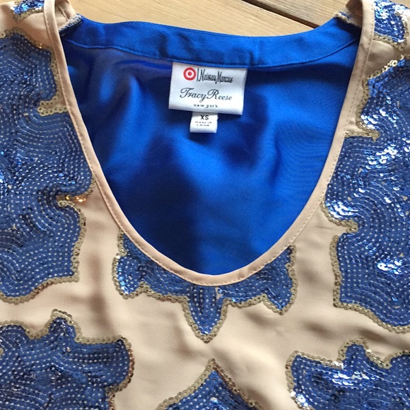 Tracy Reese Gold and Cobalt Sequin Top - Picture 2 of 4